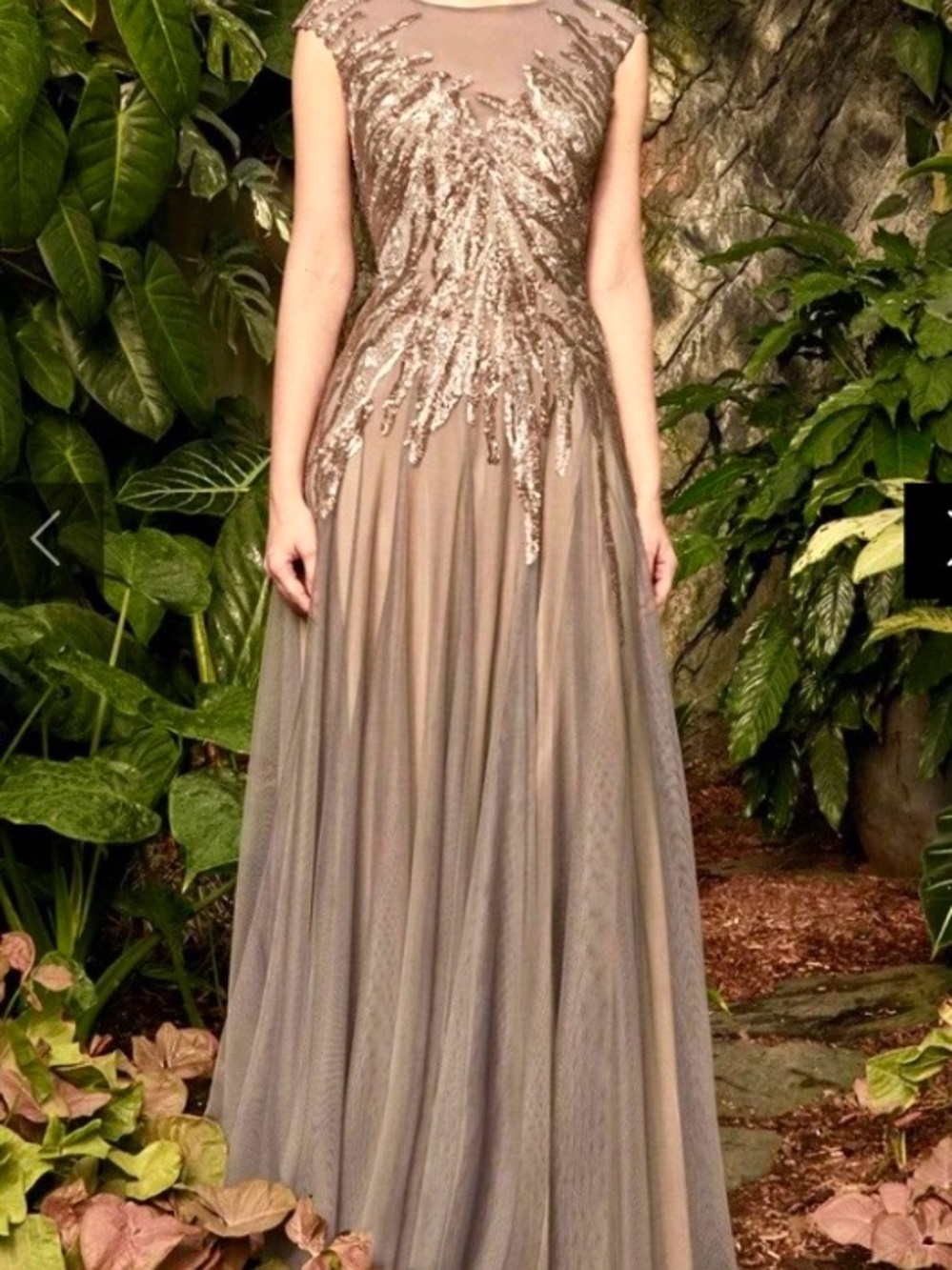 Alexander by Daymor Beaded Formal Gown Smoke Taupe MOB Dress 14